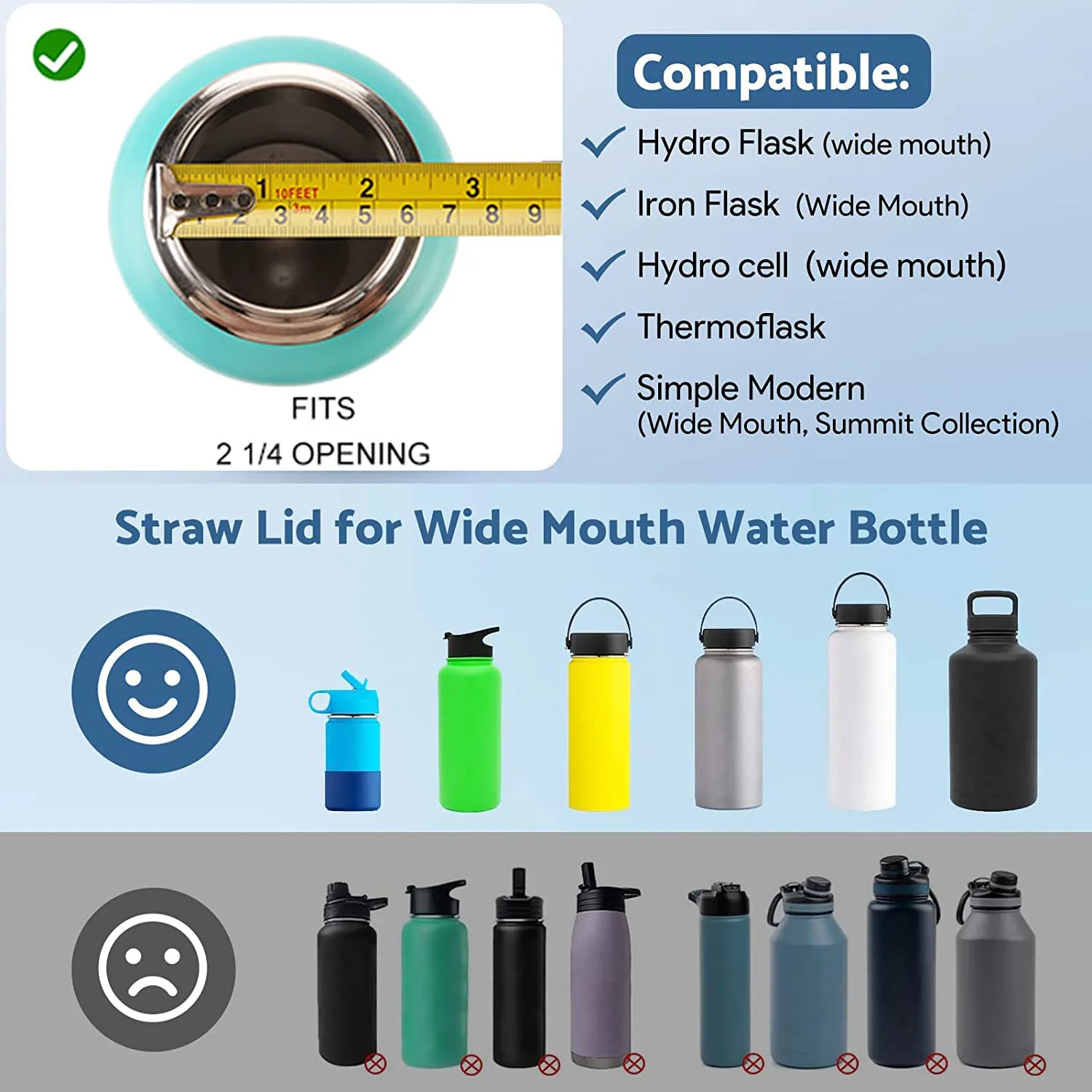 Coperchio con beccuccio automatico da 2 pezzi per Hydro Flask bocca larga 12, 16, 18, 20, 32, 40, 64Oz, coperchio a bocca larga di ricambio con