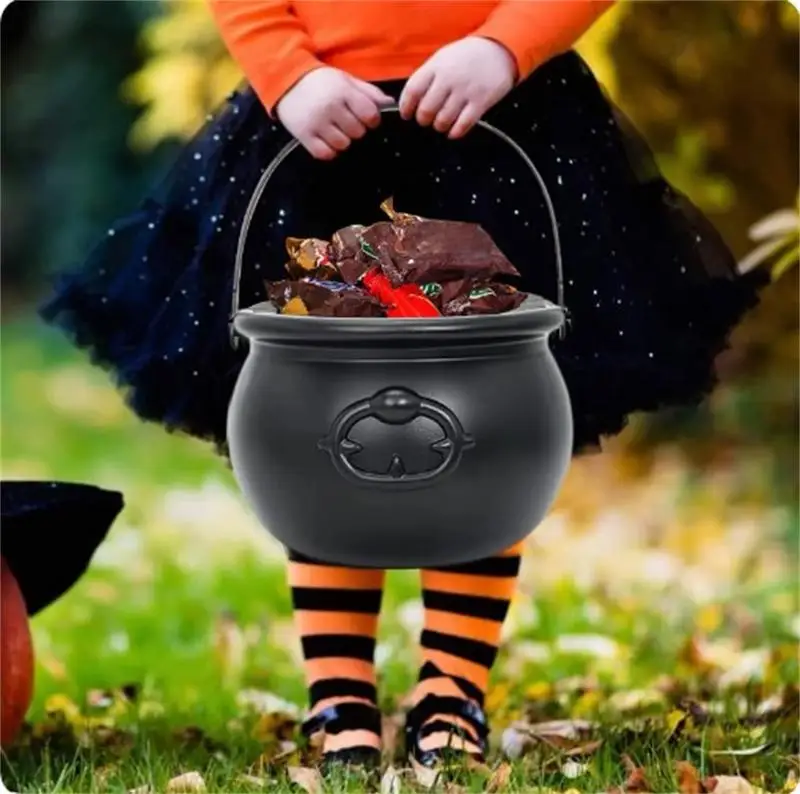 2024 Halloween witch candy bucket Plastic Witch Treat Black Pot For Biscuits Candies Chocolates Or Goodie Photo Costume