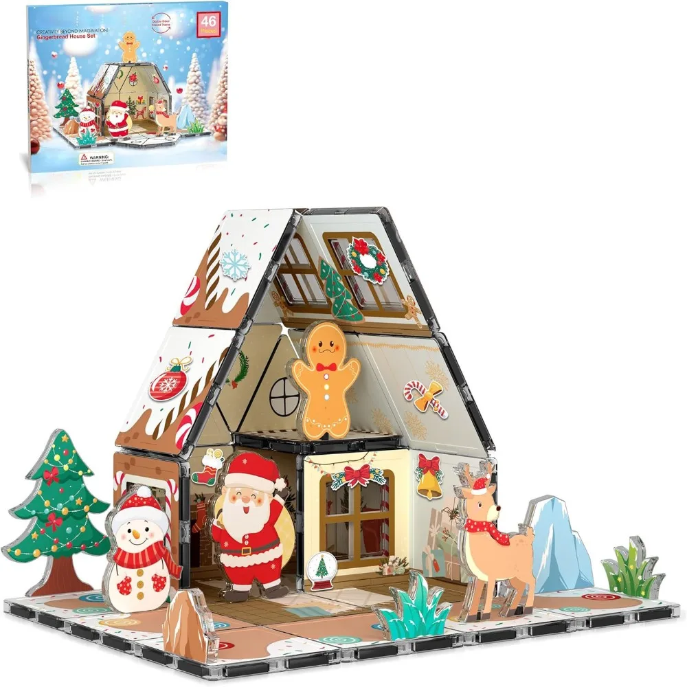 

DIY Gingerbread House Building Set with Magnetic Tiles Magnetic Holiday Cookie House Christmas Theme Christmas Building Blocks