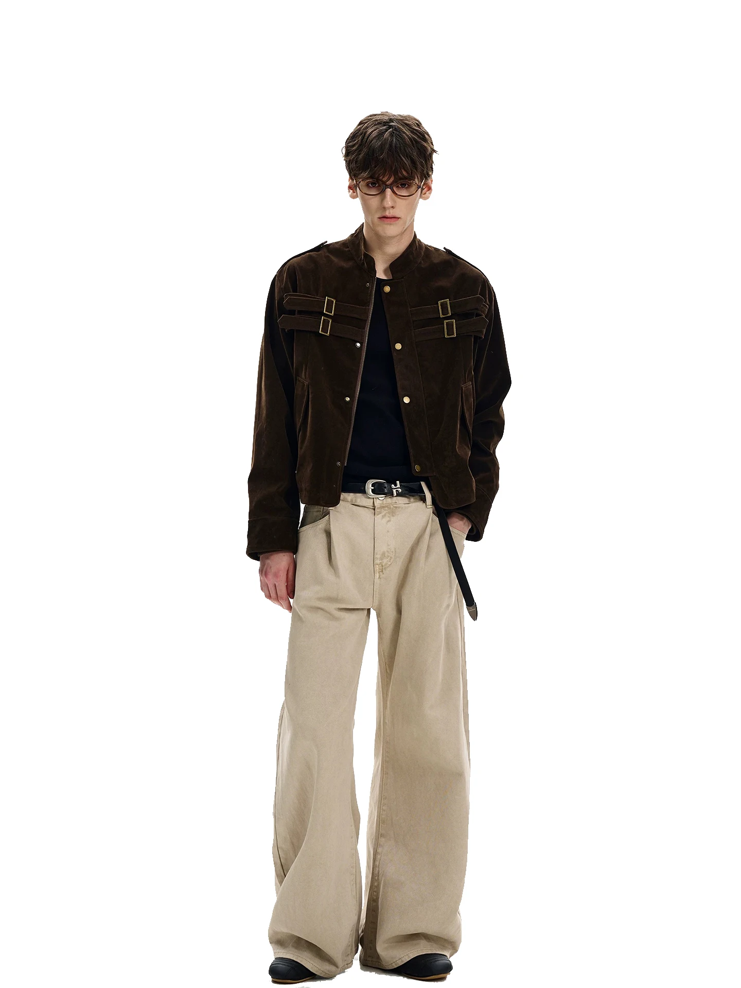 SDV الأمريكية الرجعية Cleanfit الربط تصميم الجلد المدبوغ ort واسعة Jaet ex ملابس خارجية غير رسمية أعلى زخرفة المعادن مزيج البوليستر #4