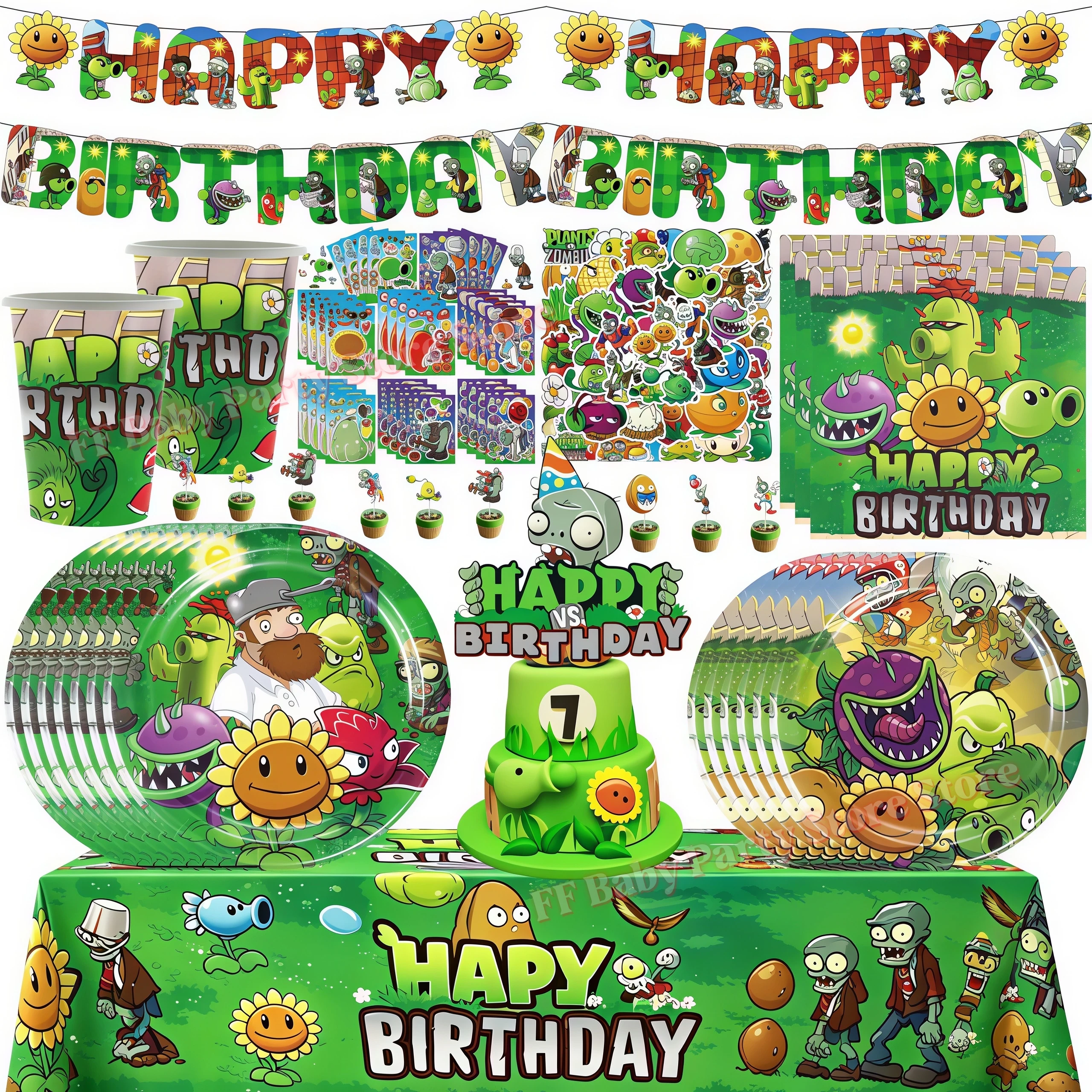 Kit de Decoração de Aniversário Plants vs. Zombies, Banner de Feliz Aniversário, Balões, Lembrancinhas de Festa, Suprimentos para Chá de Bebê