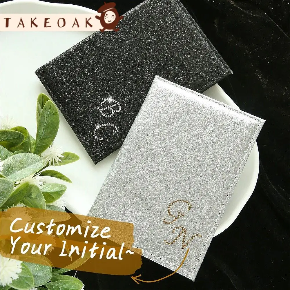 2PCS Personalized Wallet Custom Name Couple Diamonds Initials Passport Cover Set Sequins Passport Holders Luxury Document Card
