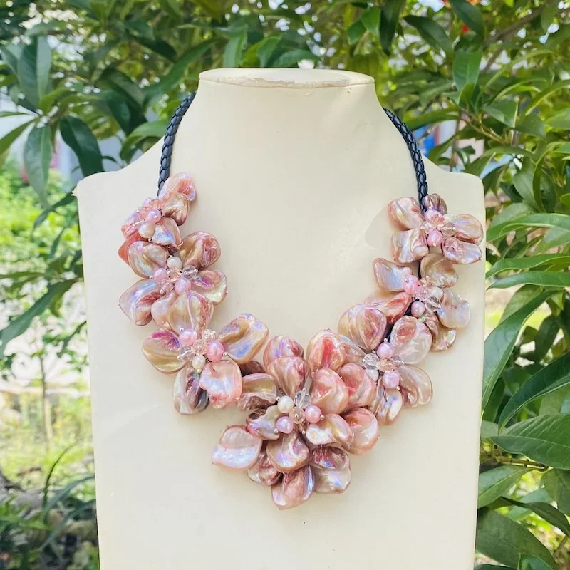 УО! розовая ракушка цветы в стиле барокко 48см ожерелье природа ручной работы оптом FPPJ