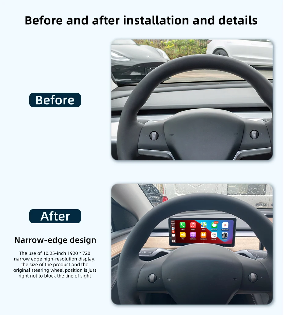 TPBUFF La nueva actualización de la pantalla táctil del salpicadero de la consola central digital Tesla Model 3 y HUD de tpbuff de 10,25 pulgadas