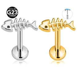 ASTM F136 G23 Titanium Fish Bone Threadless Piercing Pin Push in Lip Stud Daith Conch Tragus Flat Back Earring 16G 18G 20G