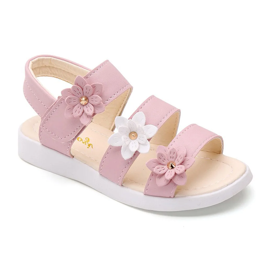 

Обувь для женщин Сандалии с цветочным жемчугом из искусственной кожи для девочек Розовые детские