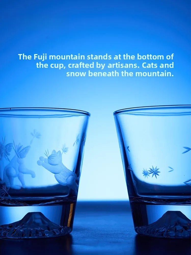 VitroGleam Premium Whiskey Glass Gift Box Japanese Chidori Glass Men's High End Present Tea Cup under Mount Fuji Design