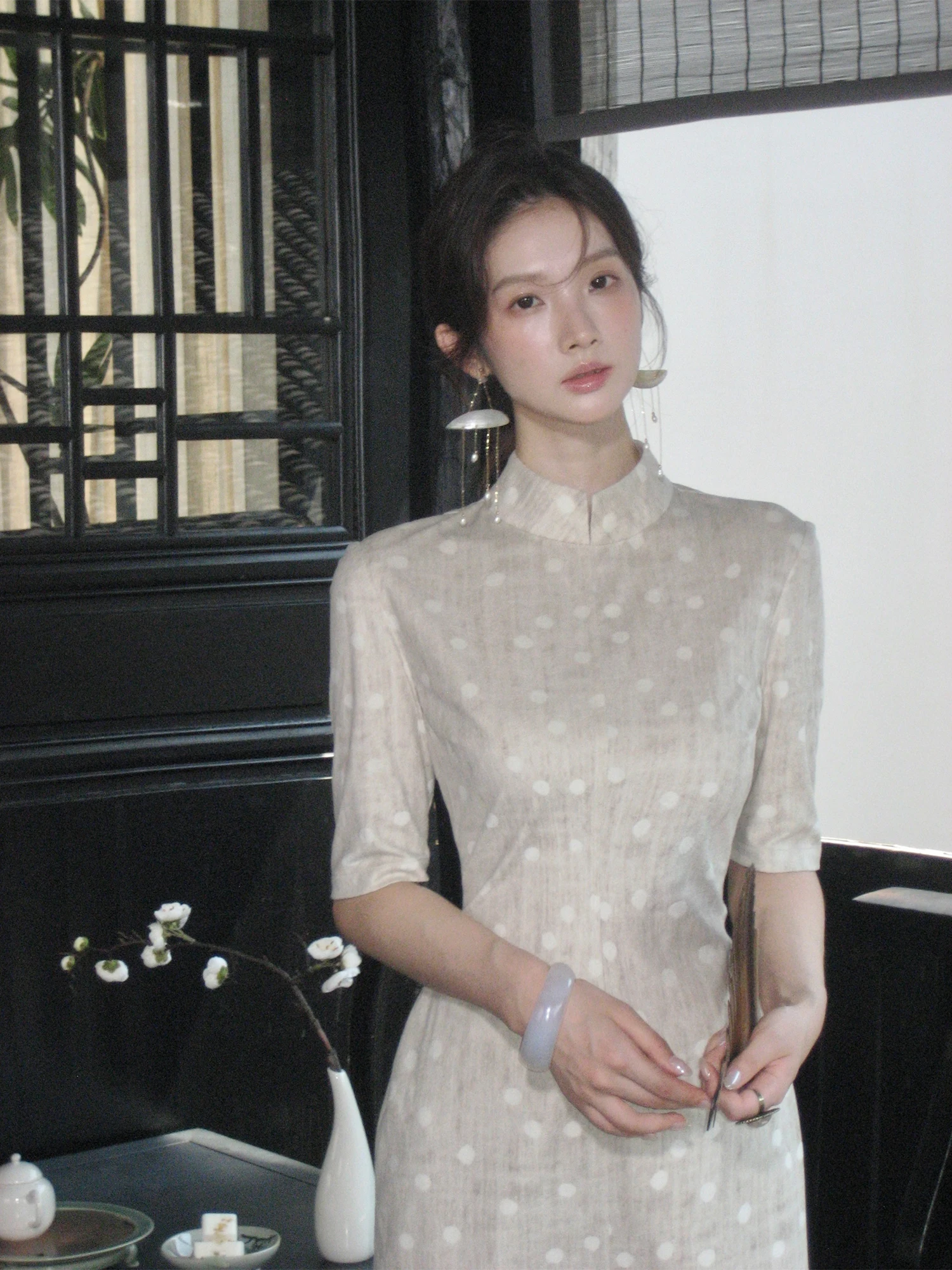 

Новое китайское ретро-платье в горошек для женщин: кардиган и платье с завышенной талией для банкета