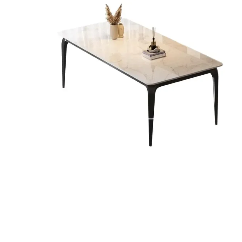 Modern Italian Minimalist Rock Slab Dining Table and Chair Set Rectangular Light Luxury Style for Small Apartment Household