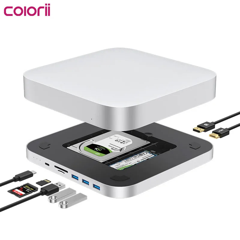 for Mac mini with 2.5 SATA NVME M.2 SSD Case DP USB3.0 M1/M2  USB C Hub with Hard Drive Enclosure Type-C Docking Station