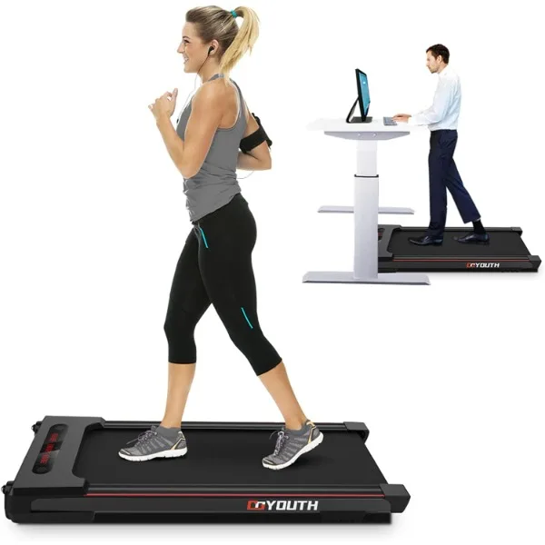 GOYOUTH 2 in 1 Under Desk Electric Treadmill Motorized Exercise Machine with Wireless Speaker, Remote Control and LED Display