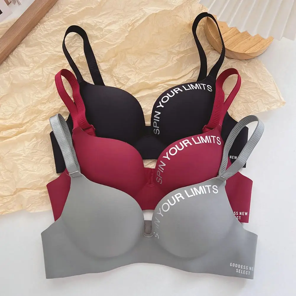 Women Bra Padded Back Closure Seamless Elastic Wireless Letter Print Push Up Adjustable Shoulder Strap Sports Yoga Sport Bra