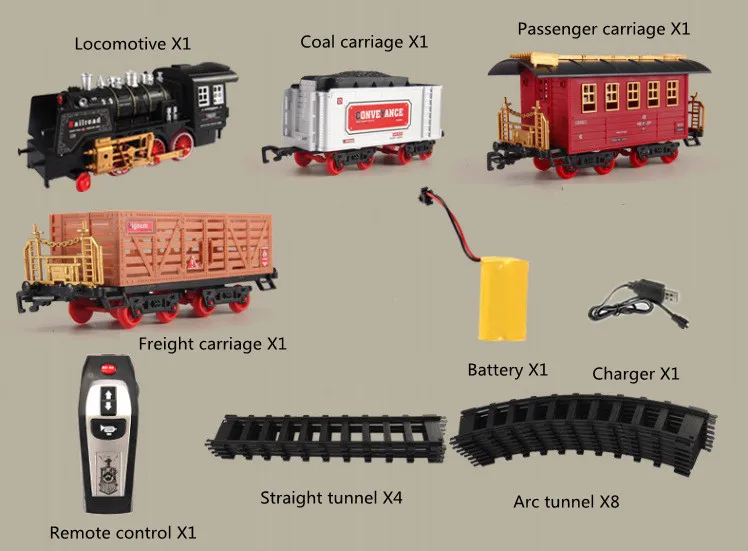 High Simulation Smoking Steam Spray 2.4G RC Steam Train Model With Sound Light Driving 666CM Track DIY Assembly Chimney Railway