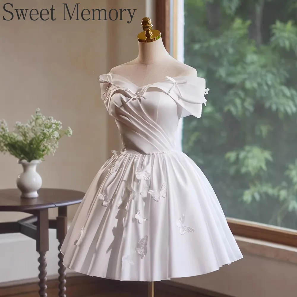M3136 Sweet Memory Princess Boat Neck White Dress Women Wedding Dresses for Brides Luxury Satin Lace Up Formal Gowns