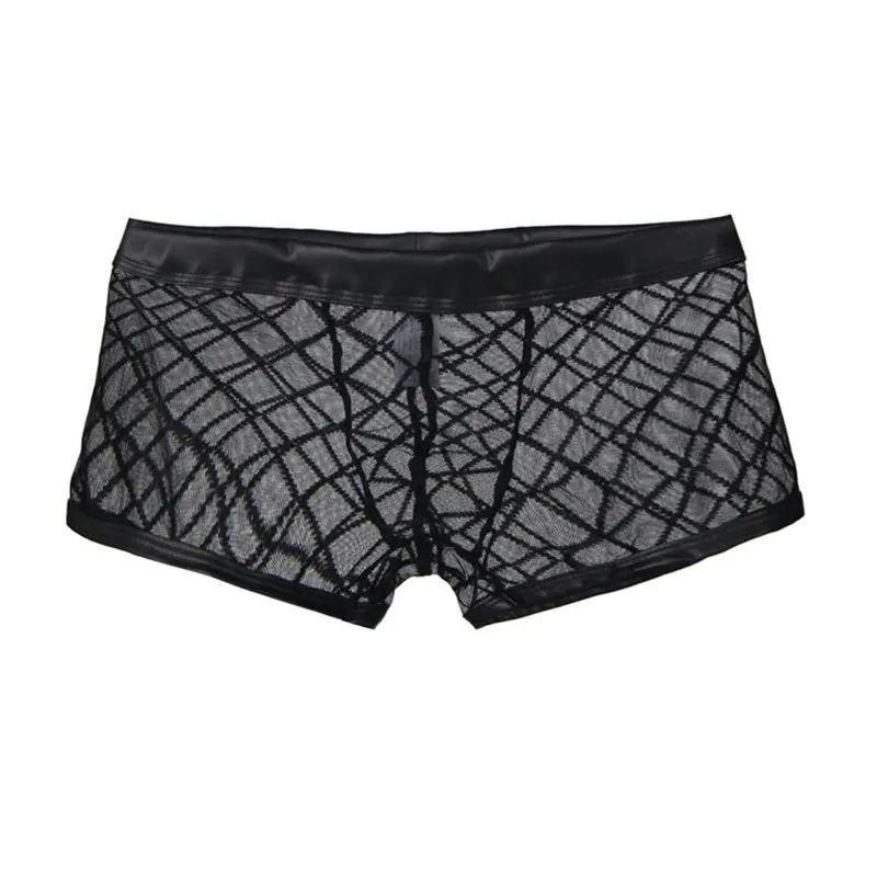 Black Sexy Breathable Thin Boxer Men Mesh Transparent See Through U-convex Underwear Boxer Lingerie Gay Wear Pants Plus Size