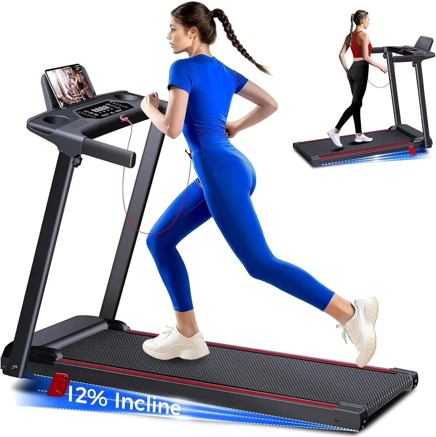 

3.0HP Quiet Foldable Treadmill with Incline, Portable Walking Pad for Home, 330LBS Capacity