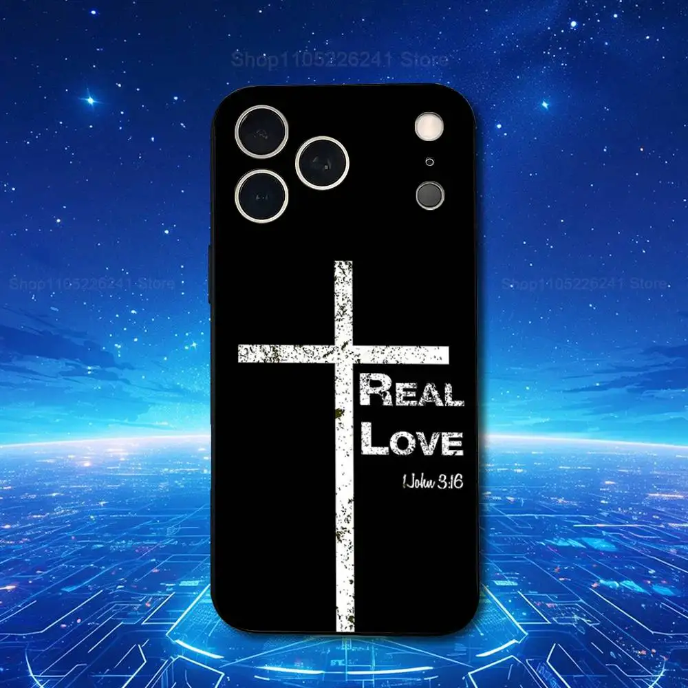 Etui na iPhone'a 11, 12, 15, 14, 13, 16, 17, Plus, Pro Max, XS, X, XR, SE, Mini, 8, 7, z miękkiego silikonu, czarne, z motywem wiary, Chrystusa i wersetów biblijnych.