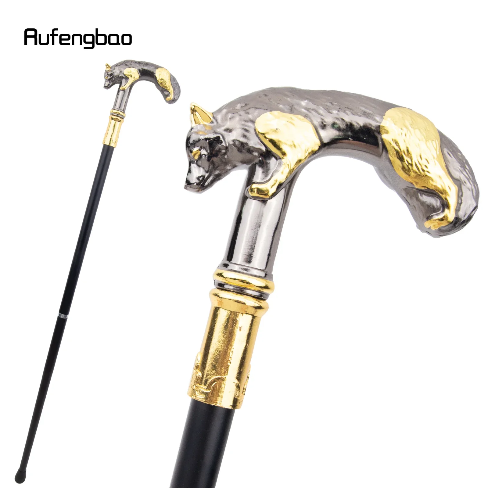 Golden Black Wolf Walking Cane แฟชั่นตกแต่งเดิน Stick สุภาพบุรุษ Elegant คอสเพลย์ Cane KNOB Crosier 90 ซม