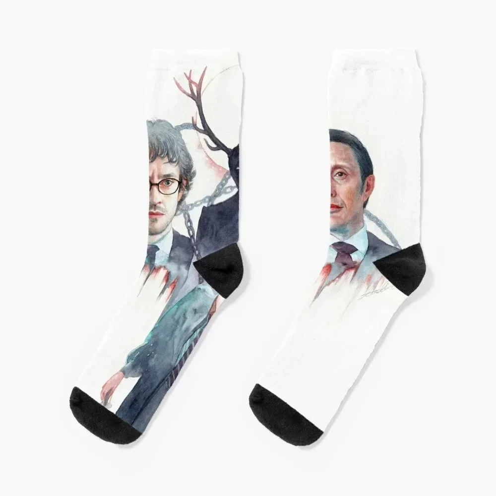 Hassun / Hannibal S2E03 / Hannigram Watercolor Socks aesthetic Hiking boots kawaii hiphop Socks Men Women's