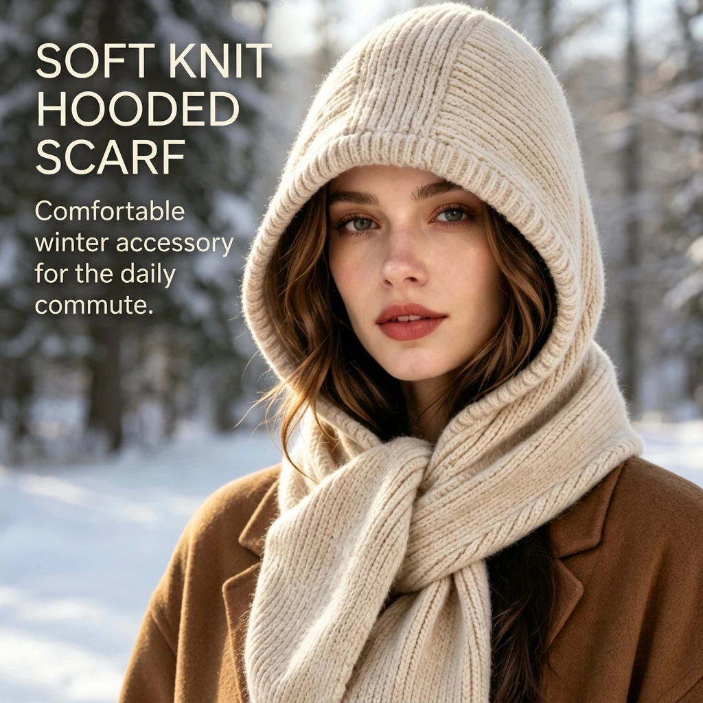 Knit Balaclava Neck Warmer Hooded Scarf With Ear Coverage Windproof Thermal Pullover For Winter Commuting And Outdoor Cycling