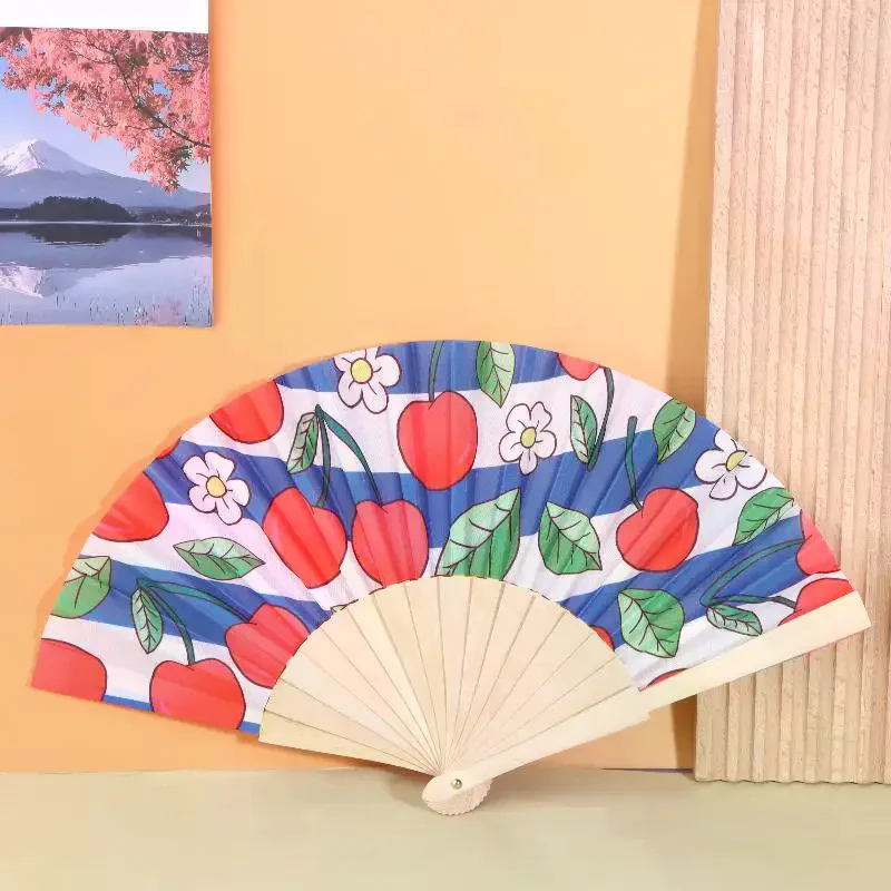 Cute Lemon Cherry Folding Hand Fan Wooden Handle 1pc Summer Breeze Fan for Wedding Party Gift