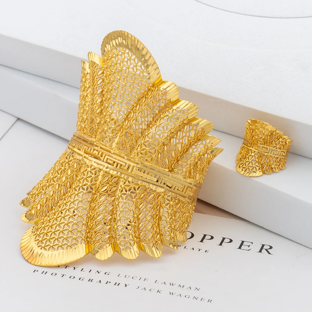 Dubai Cuff Bangle Color Bracelet Ring For Women Indian Luxury Bangles Bride Jewelry Wedding African Party Gift Accessories