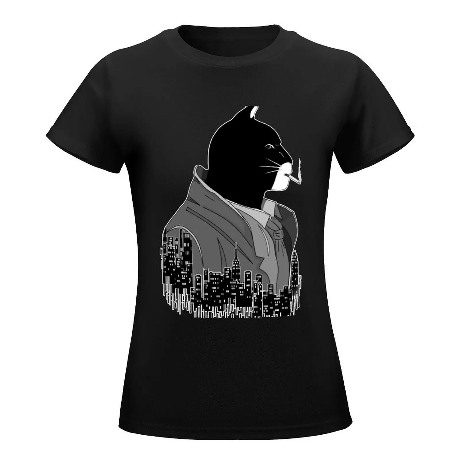 Blacksad Night City Black And White Noire T-Shirt anime Blouse clothes for Women