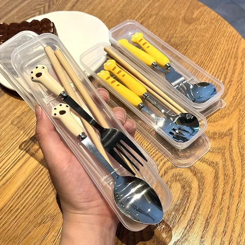 Cute Duck Spoon Fork Set Stainless Steel Tableware With Ceramic Handle Dessert Spoon Fruit Fork, Coffee Stirring Spoon Kids Gift
