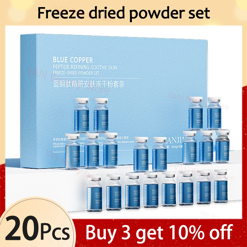 

20PCS Blue Copper Peptide Freeze-Dried Powder Set Oligopeptide Anti Wrinkle Essence Shrink Pores Acne Treatment Skincare Serum