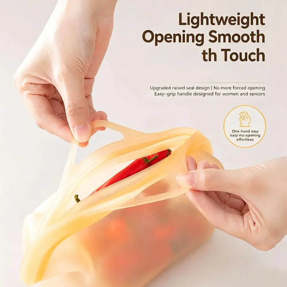 1000ml Reusable Food Storage Bag Leakproof Freezer Zip Bag Self Sealing Silicone Fresh Keeping Bag for Kitchen Picnic