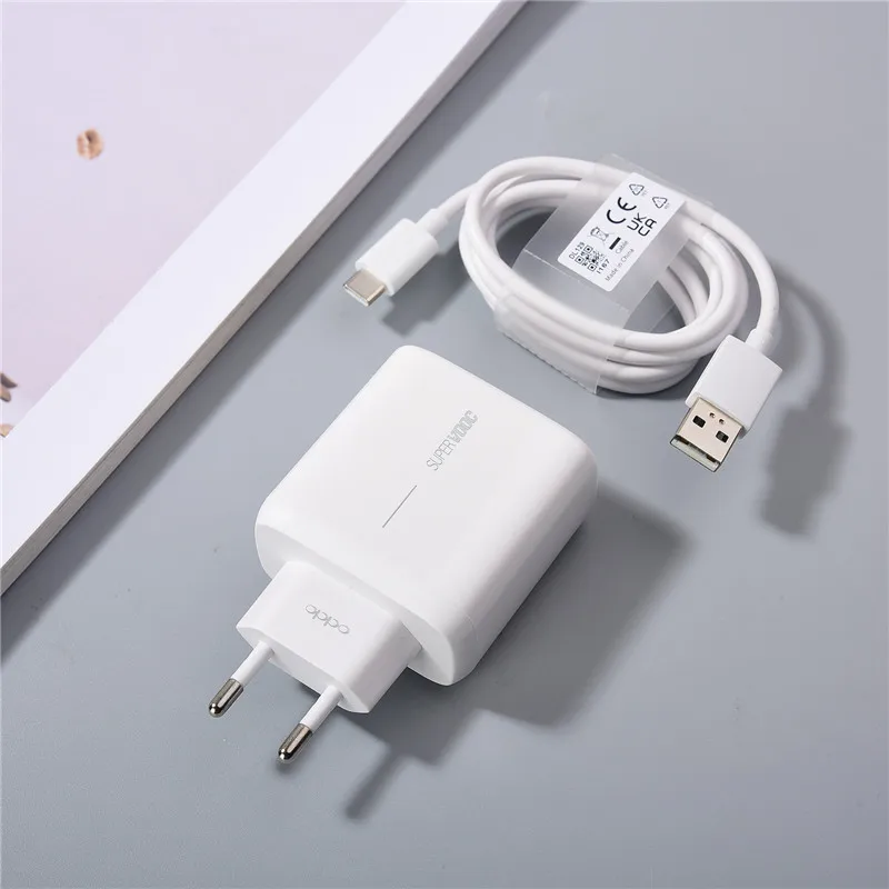 65W Supervooc Fast Charging Adapter for OPPO Reno 4 SE 5 K 7 11 Ace 2 3 K9 K12s Find X3 X9 Pro 1M USB Type C Quick Charge Cable