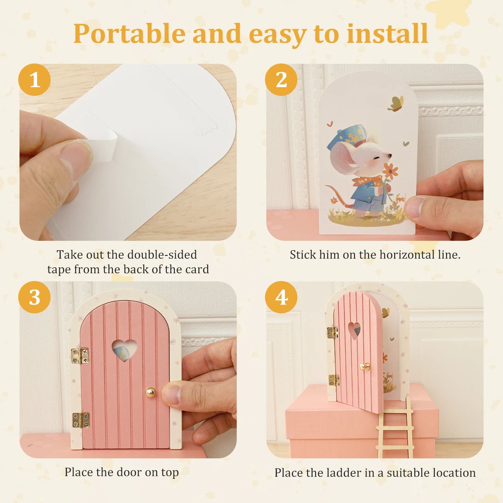 Wooden Gnome Door Accessories Set Miniature Fairy Gate with Ladder Dwarf Elf Landscape Figurines Children's Room Decoration Gift