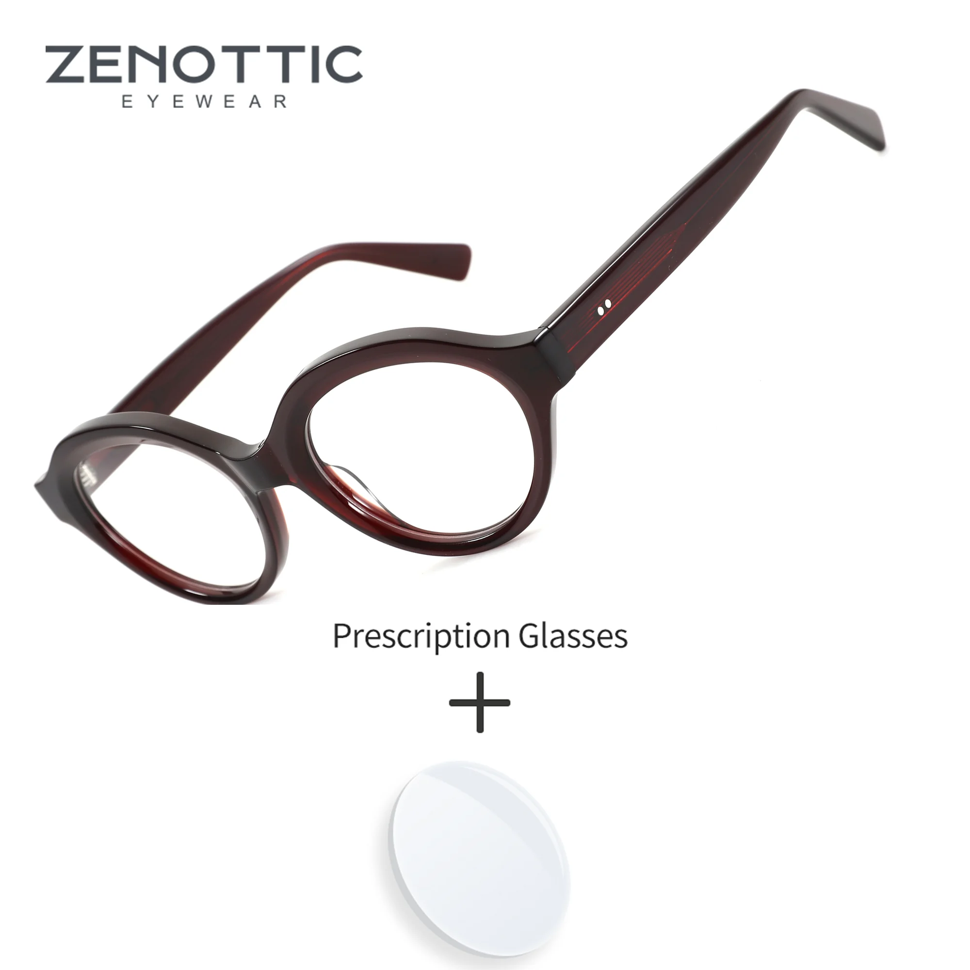 ZENOTTIC L Size Round Acetate For Female Prescription Eyeglasses Progressive Lenses Anti-Blue Light Reading Time Eyewear