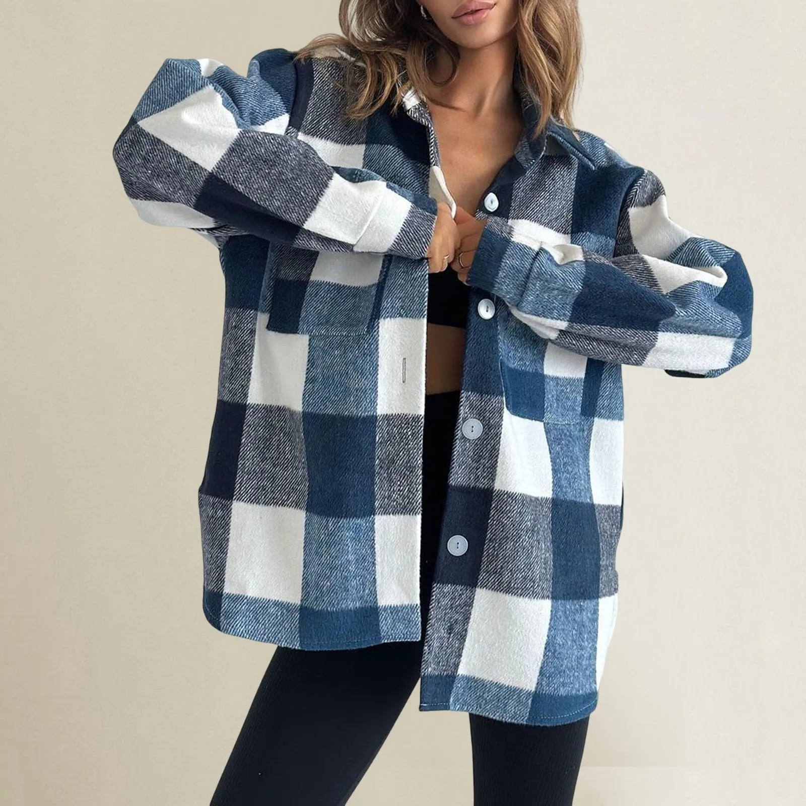 Women'S Autumn Checked Shirts Long Sleeve Flannel Lapel Button Down Shacket Jacket Coats Ladies Fashion Loose Plain T Shirts