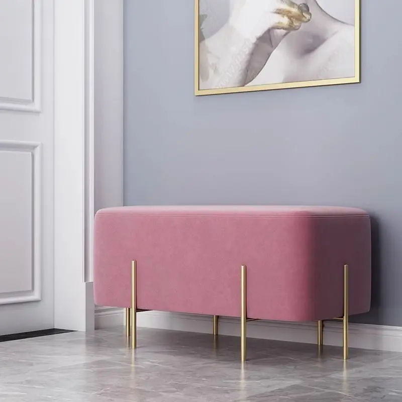 

Elegant Fabric Upholstered Square Stools - Nordic-Style Iron Shoe Changing Benches for Home, Ideal for Living Room & Sofa Areas