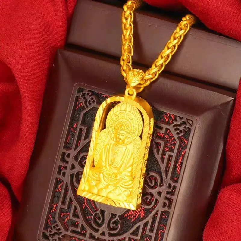 24K real gold Steel Buddha pendant Chinese men's and women's pendant jewelry au9999 gold pendant