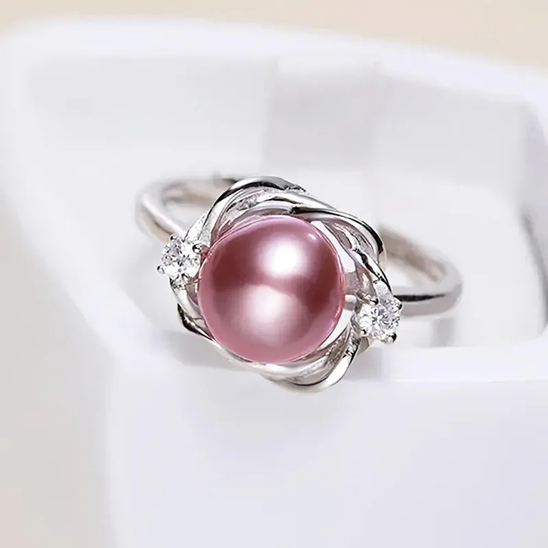 European and American Flower Laser Powder Imitation Pearl Ring for Women, Trendy and Futuristic Technology, Ladies' Accessories
