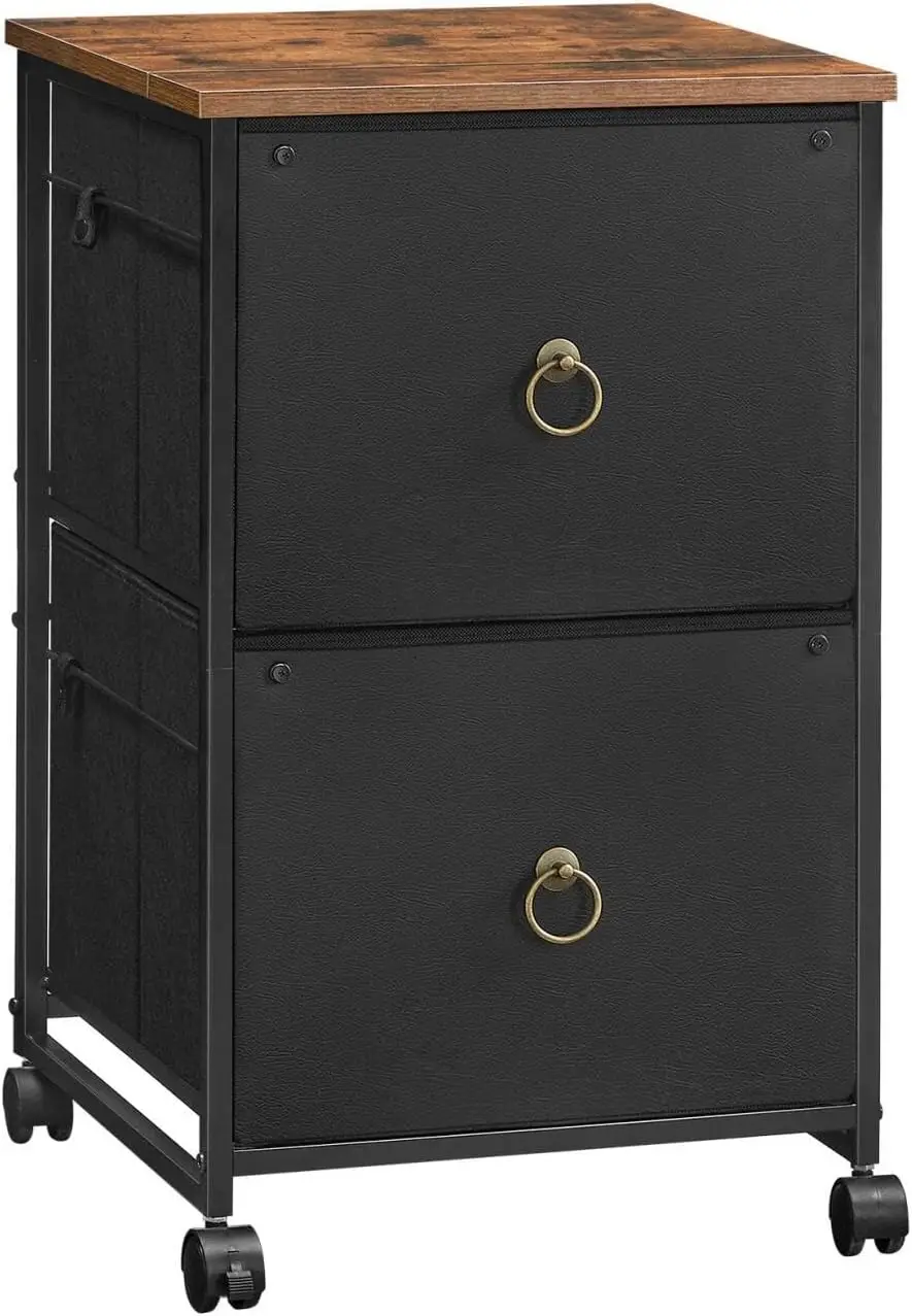 

2 Drawer Mobile File Cabinet, Home Office File Cabinet, A4/Letter Size, Non woven Drawer, Black and Rusty Brown