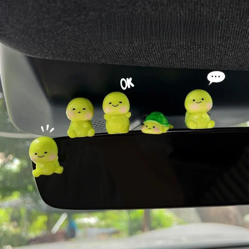 New 5Pcs Car Dashboard Rearview Mirror Decoration Turtle Ornament Cartoon Resin Animal Ornaments Mini Turtle DIY Accessories
