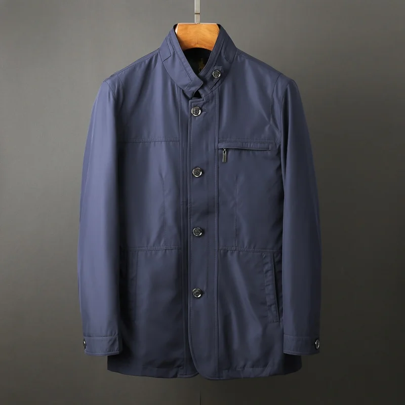 

Classic Men's Busin Casual Parka Windbreaker Paul Spring New Pure Color Faion Outerwear Stand Collar Zipper Stand Fit