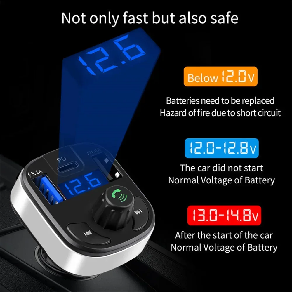 Bluetooth 5.0 Car FM Transmitter MP3 Player Multifunctional TF Card Audio Receiver Dual USB Fast Charger Auto Accessories