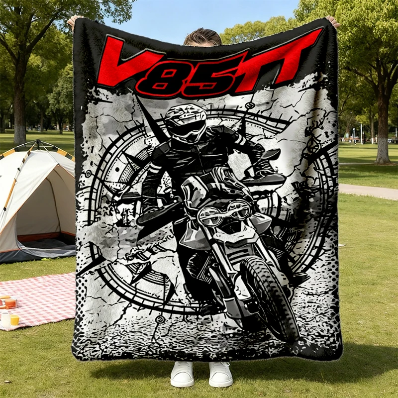 V85 TT Flannel Blanket, The Dark Style Rider Flannel Throw, Motorcycle Gift for Biker Fans, Italian Adventure Cozy Blank