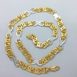 2PCS Sets Hot sale Gold Color 12MM Chain for Men Women Bracelet Necklace jewelry Set Valentine's Day Gifts Charms Wedding