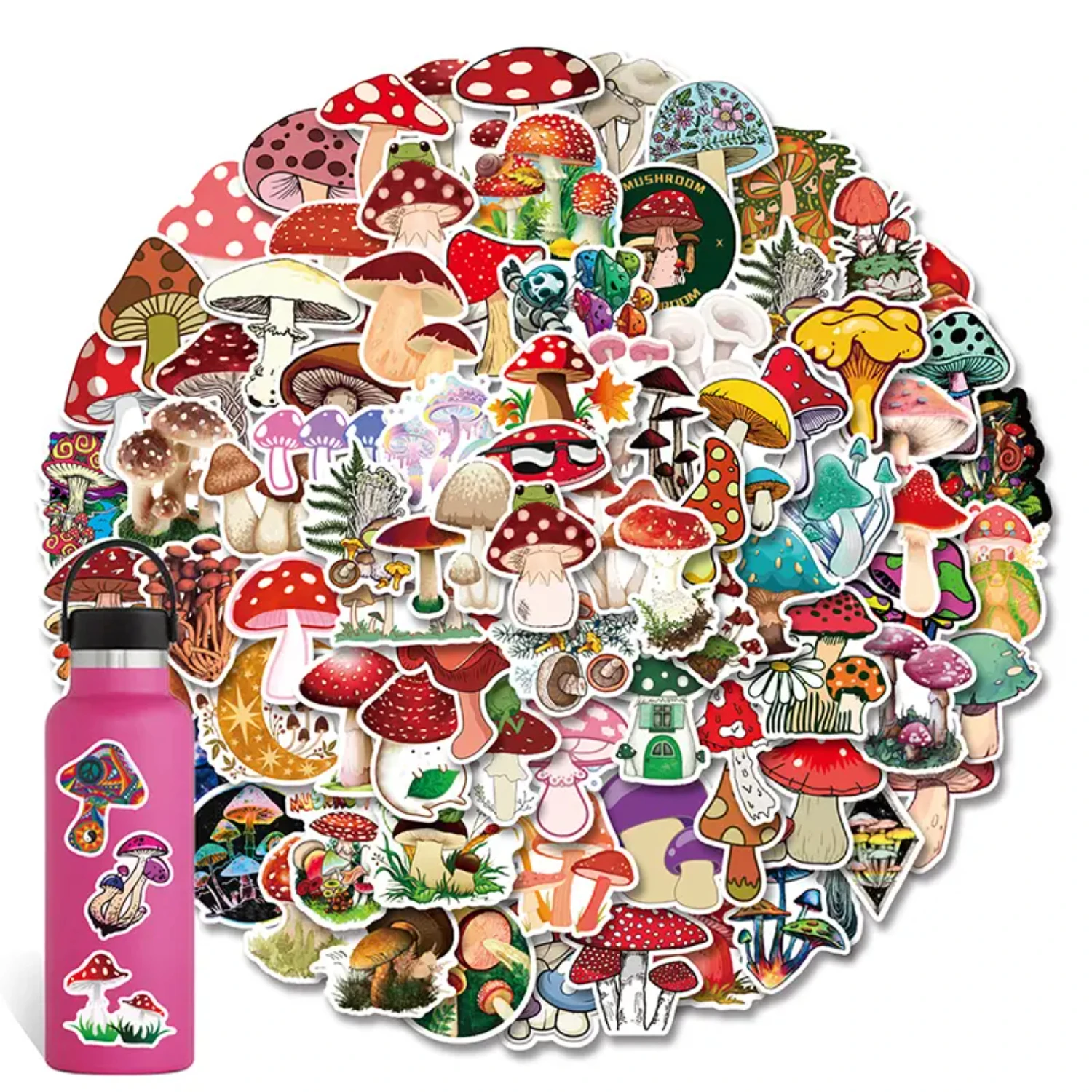 100 Pcs Aesthetic Mushroom Stickers Pack For Water Bottle,Cute Vinyl Waterproof Decals For Laptop Scrapbooking Journaling Hydrof