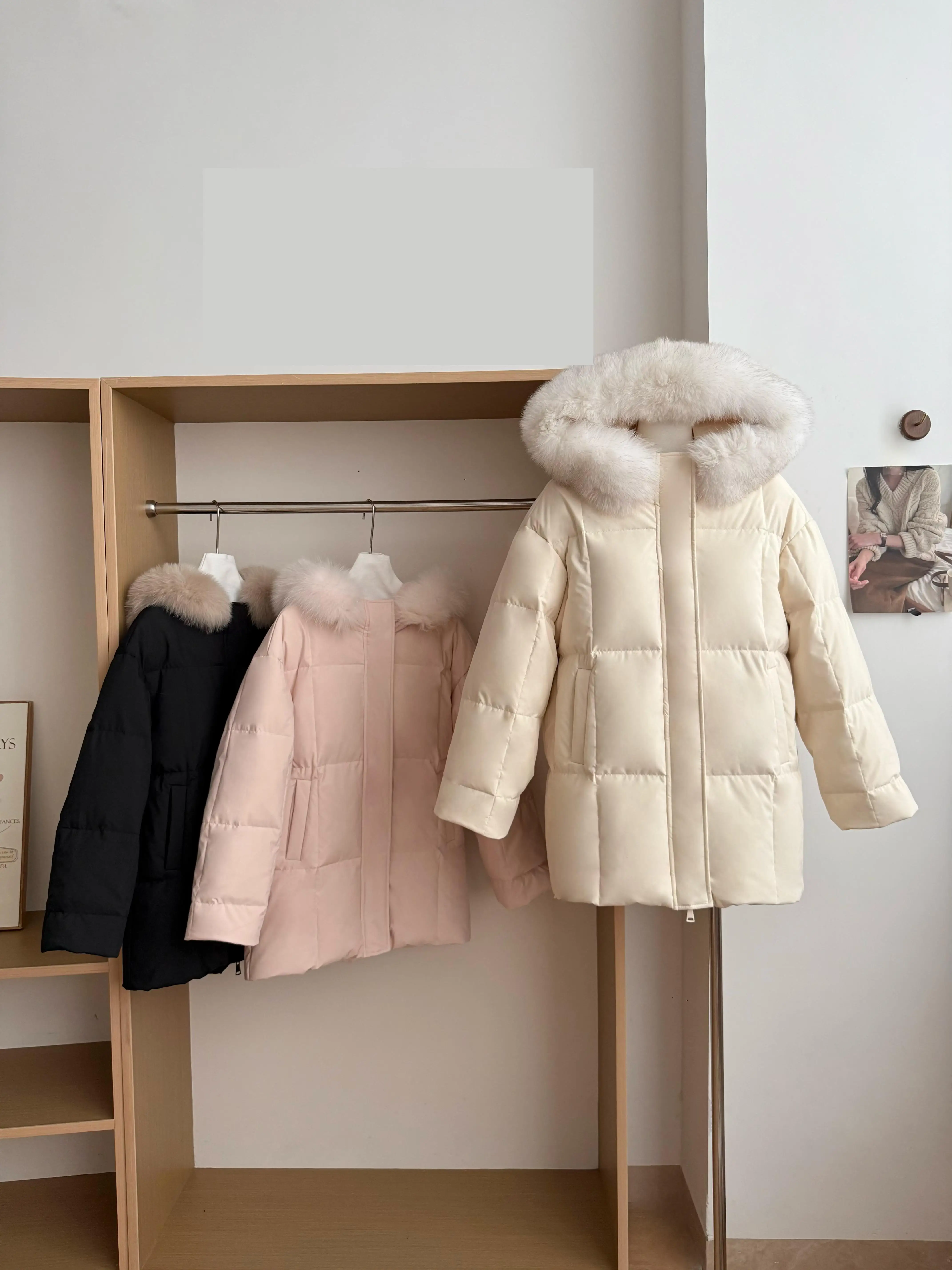 Cappotto da donna autunno inverno finto finale con cappuccio spesso caldo piumino d'anatra bianco da donna tinta unita con cerniera tenere al caldo piumino capispalla