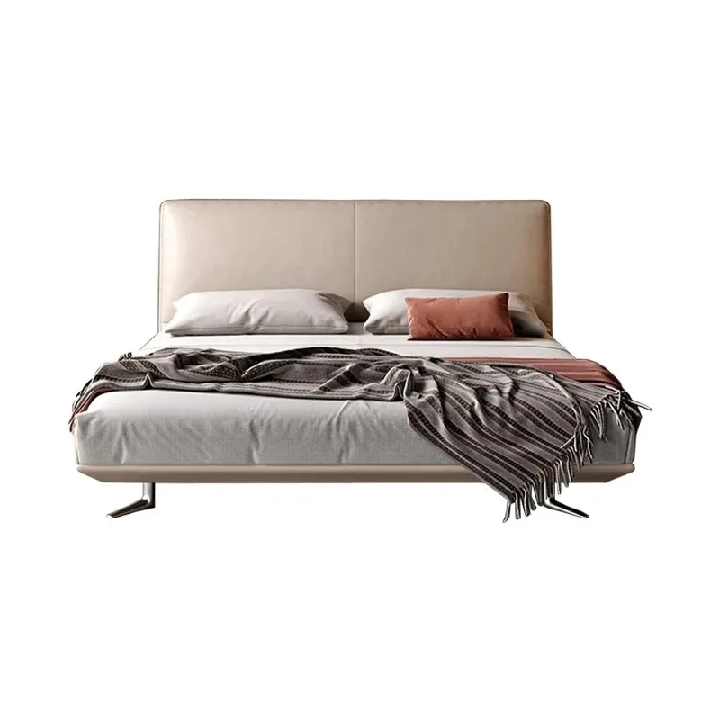 Leather  master bedroom queen  modern simple double   leather  flush edge soft bag bed 2025 new