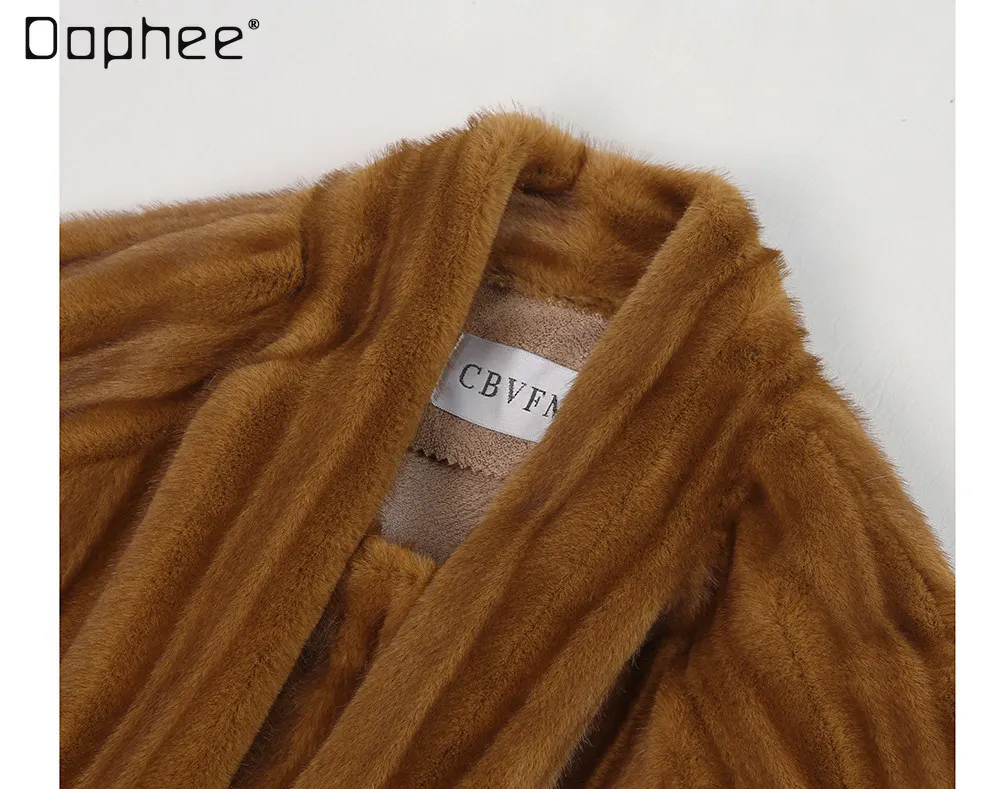 Écharpe intégrée Imitation vison manteau de fourrure écologique mi-long haut de gamme Vintage épaissi veste en peluche fourrure manteaux intégrés