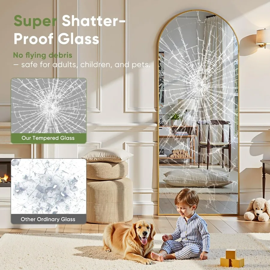 Cermin Panjang 72x32 Cermin Tubuh Utuh Berbentuk Lengkung dengan Bingkai Emas Elegan Cermin Lantai Ukuran Besar untuk Kamar Tidur Ruang Ganti Ruang Pakaian