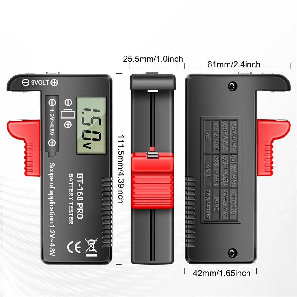 BT-168 Pro LED Digital Display Battery Tester Battery Checker Can Measure 18650 Batteries 9V 3.7V 1.5V Cell Batteries Tester