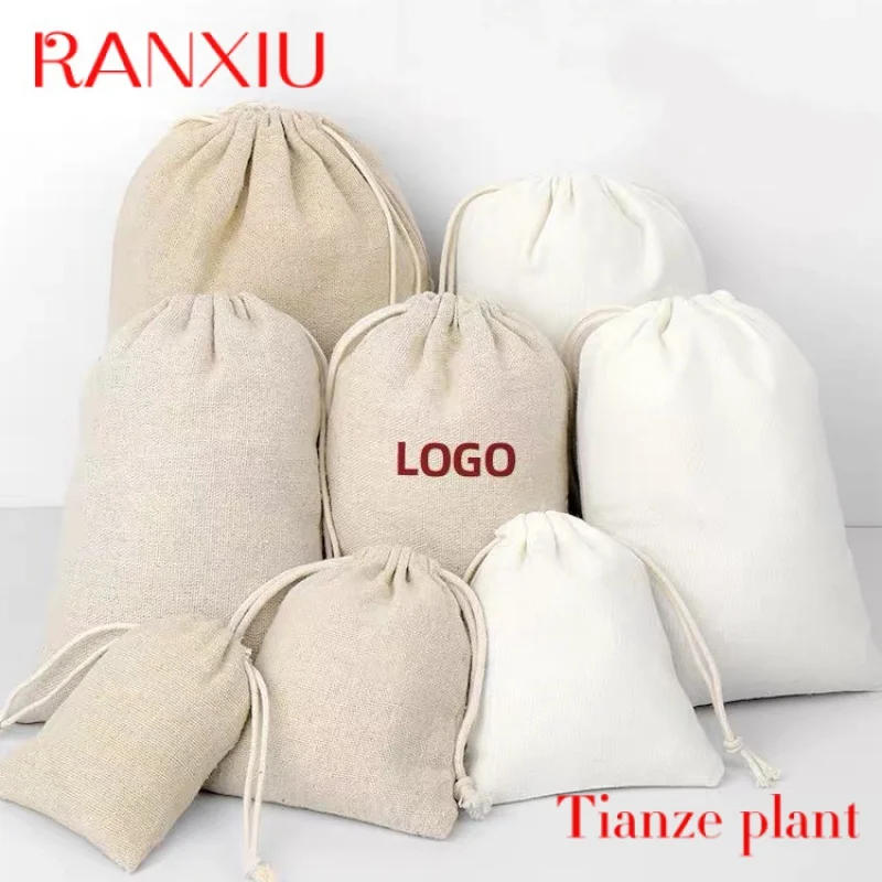 Custom Wholesale cotton canvas drawstring bag Custom Logo Organic Cotton Muslin Sachet Shopping  Gift Drawstring bags